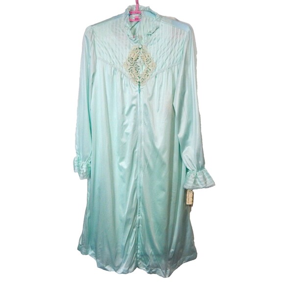 GOSSARD ARTEMIS Aqua Set Robe & Nightgown Gown Knee Length Nylon Lace Sz M #7292